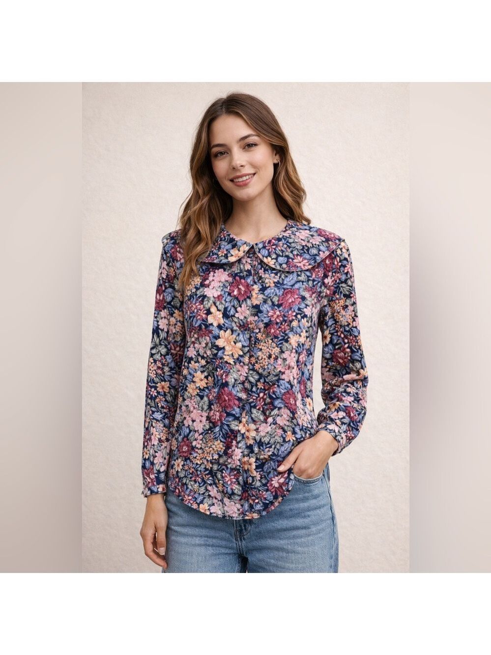 Vintage 90s Floral Shirt Peter Pan Collar y2k twee storybook cottagecore granny